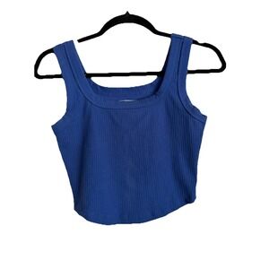 Madewell Ribbed Knit Cropped Tank Blue XXS Sleeveless Square Neck Fair Trade